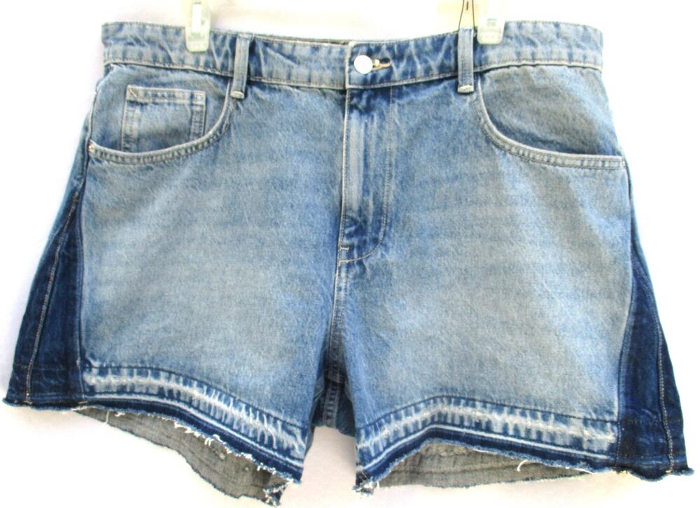 Nwt ZARA Distressed Washed Denim Mom Fit Shorts Women's Size 14